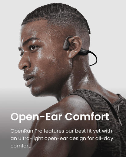 SHOKZ OpenRun Pro, [England Athletics Recommended] Bone Conduction Headphones, Open-Ear Sports Earphones with Mic, IP55 Waterproof Bluetooth Wireless Headset for Running Workout Driving(Swift Black)