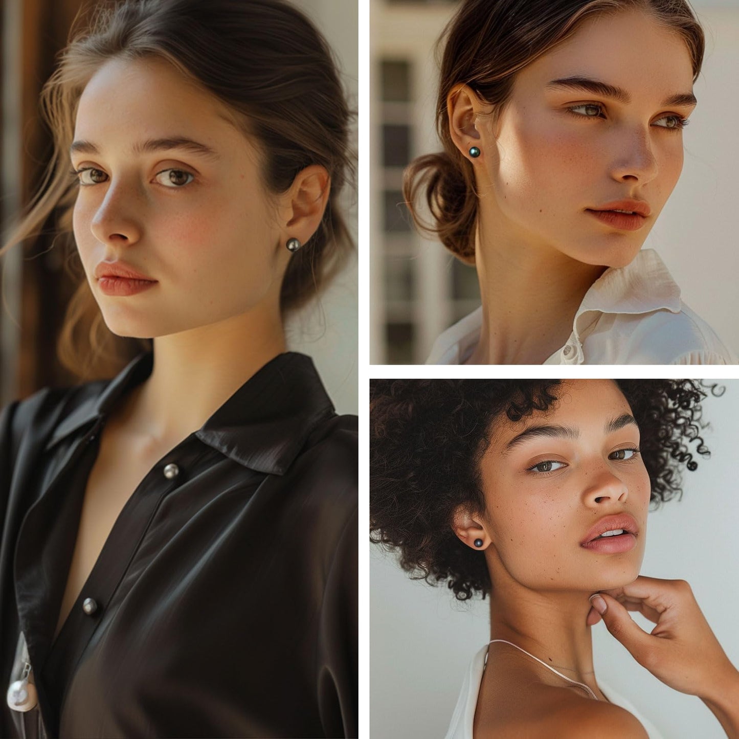 YAMI Pearl Earrings for Women, 925 Sterling Silver Hypoallergenic Gold Stud, Saltwater Cultured Black Pearl, Classic & Elegant Jewelry Gifts for Her, 9-9.5MM