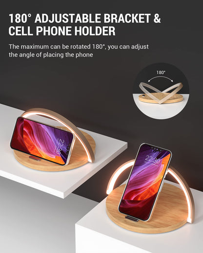 COLSUR Bedside Lamp with Wireless Charging, Table Lamp with Touch Control, 3 Brightness Levels, Cell Phone Holder and Eye-Caring Night Light for Kids Adult Home Bedroom Office