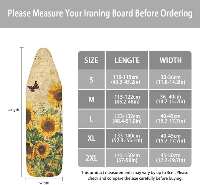 Sunfloral Ironing Board Cover, Iron Board Cover Standard Size, Floral Ironing