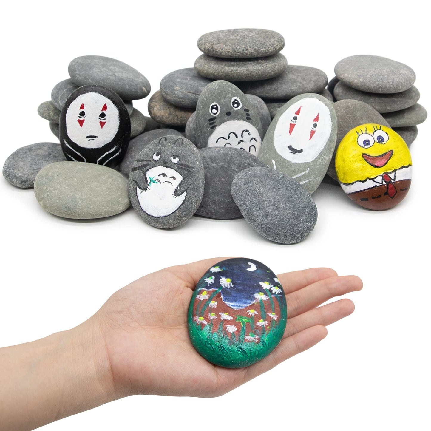 Markdang 40 Pcs Large Rocks for Painting 25pcs 2-3” & 15pcs 3-4” River Rocks for Painting Natural Flat & Smooth Rocks for Painting for Kids & Adult Craft Gift