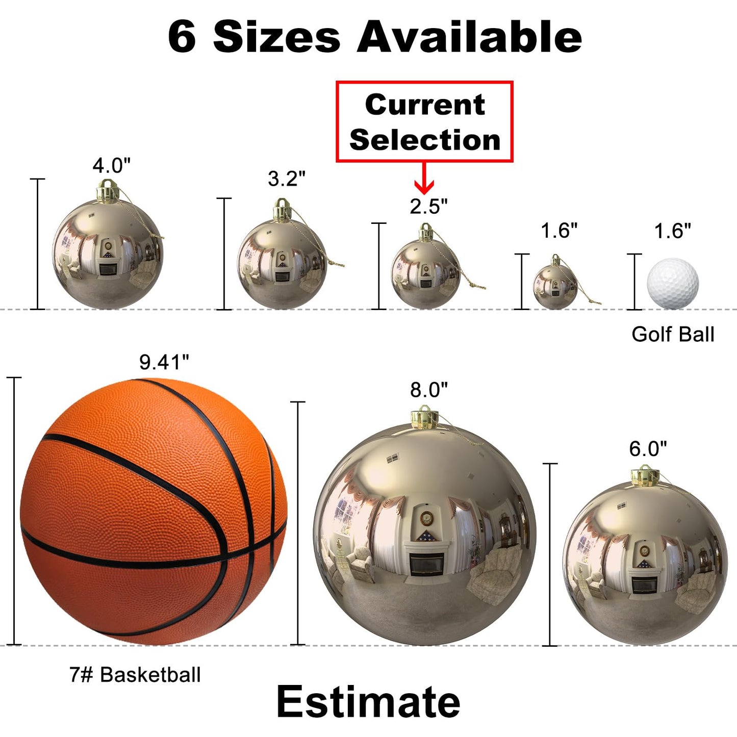 Champagne Gold 2.5" Christmas Balls Christmas Tree Decoration Ornaments Shatterproof Hanging Balls for Birthday Halloween Holiday Wedding Decorations Set of 24pcs