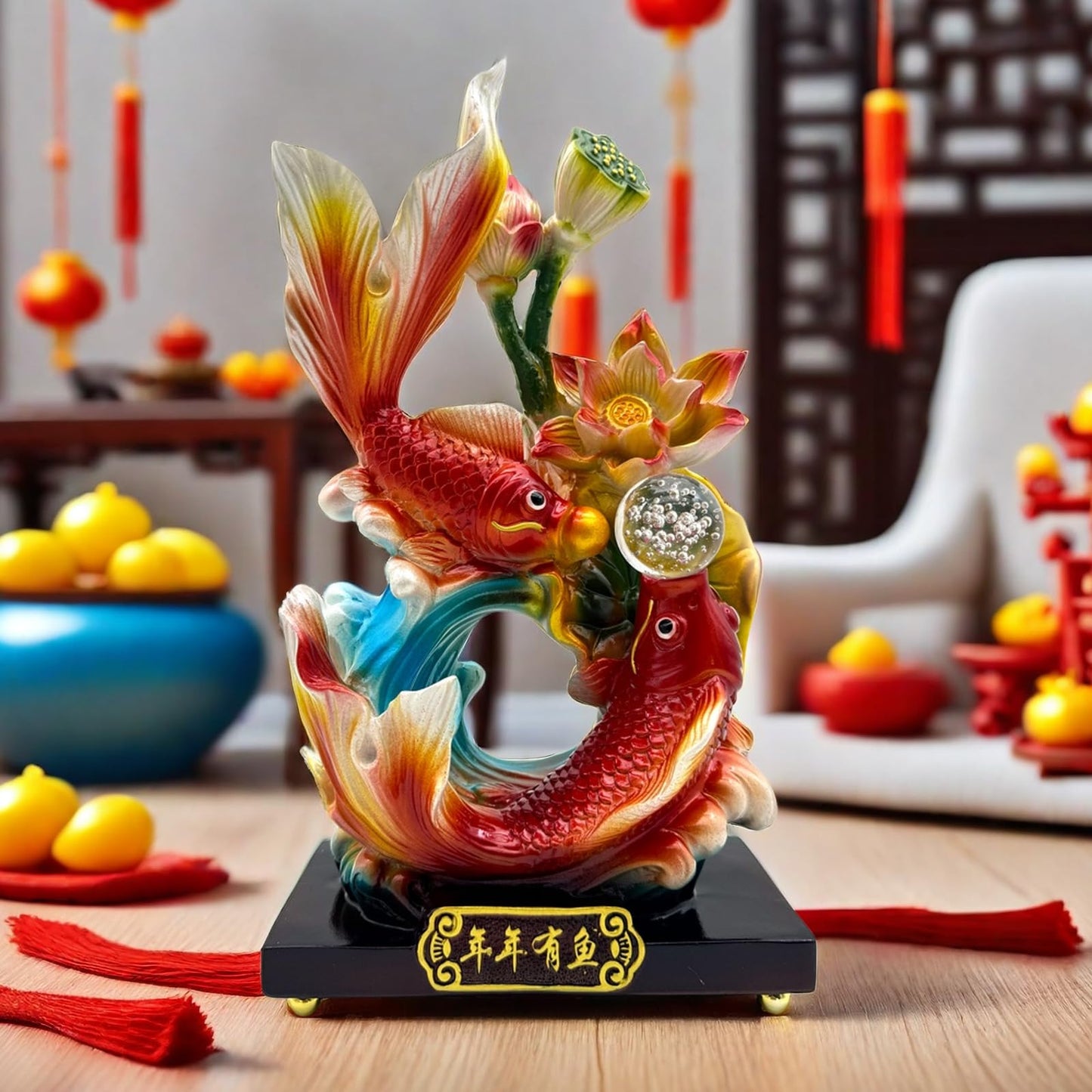 FUNSXBUG 13 Inch Large Chinese Feng Shui Fish Statue Feng Shui Decor Home Office Decoration Tabletop Decor Ornaments Good Lucky Gifts