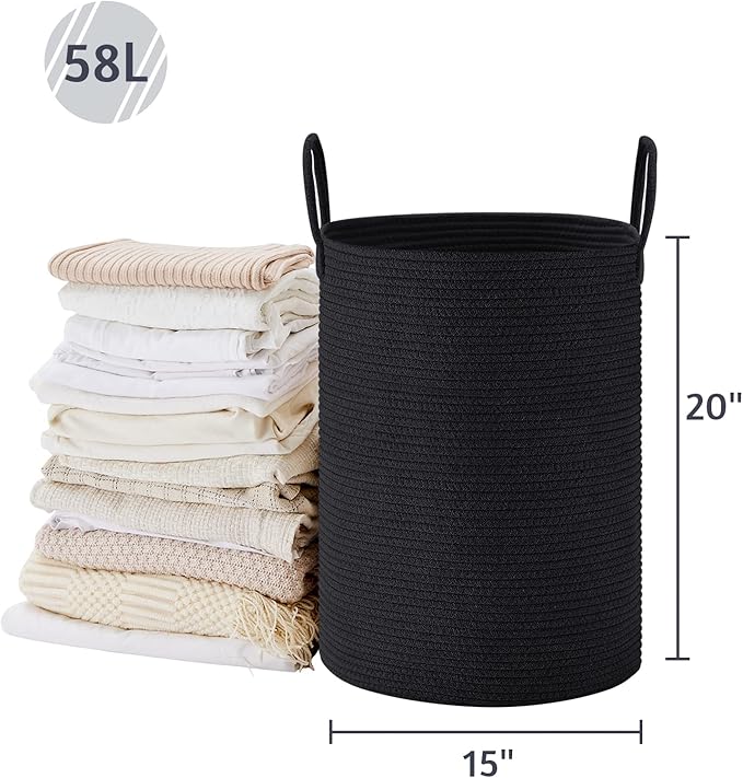 VIPOSCO Large Laundry Hamper, Tall Woven Rope Storage Basket