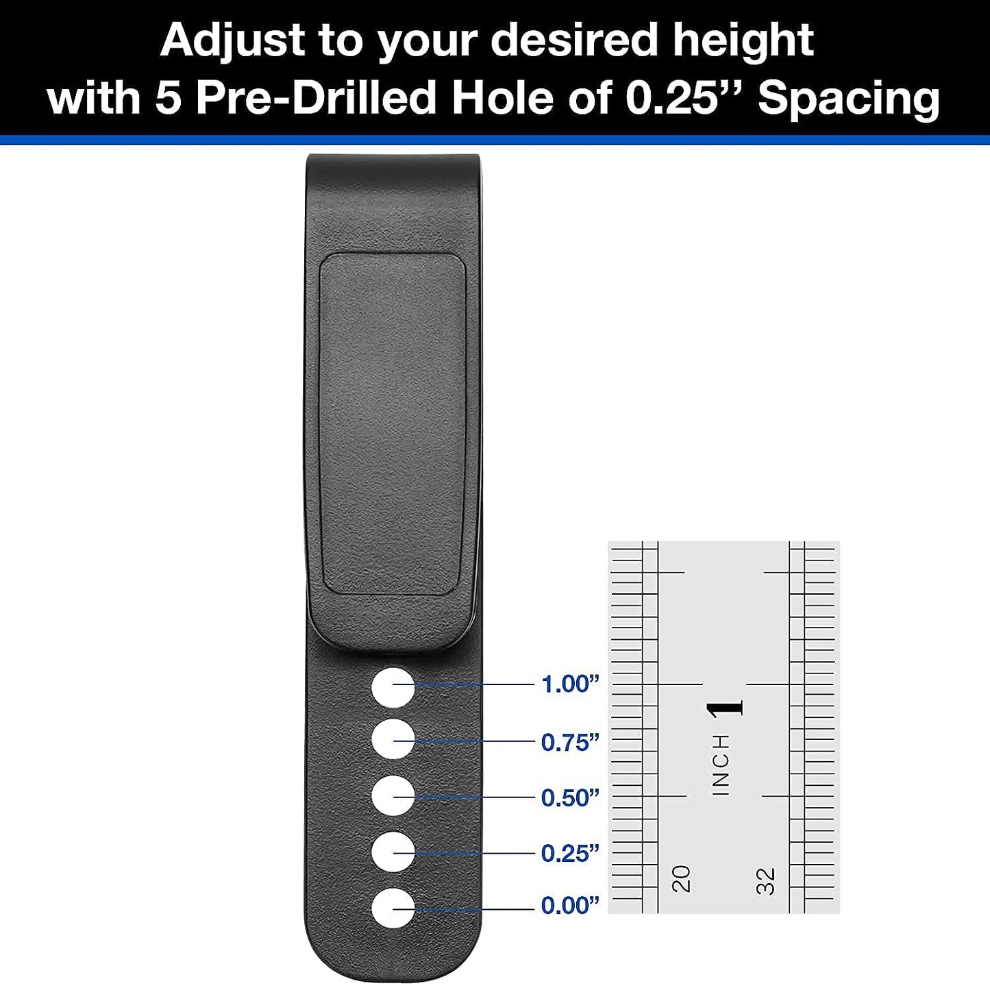 Universal Holster Clip – Fits 1.5" & 1.75" Belts – Tuckable IWB/OWB Belt Clip Hook for Kydex/Leather/Hybrid Holsters & Sheath – 5 Hole Adjustable Mounting – Includes Hardware
