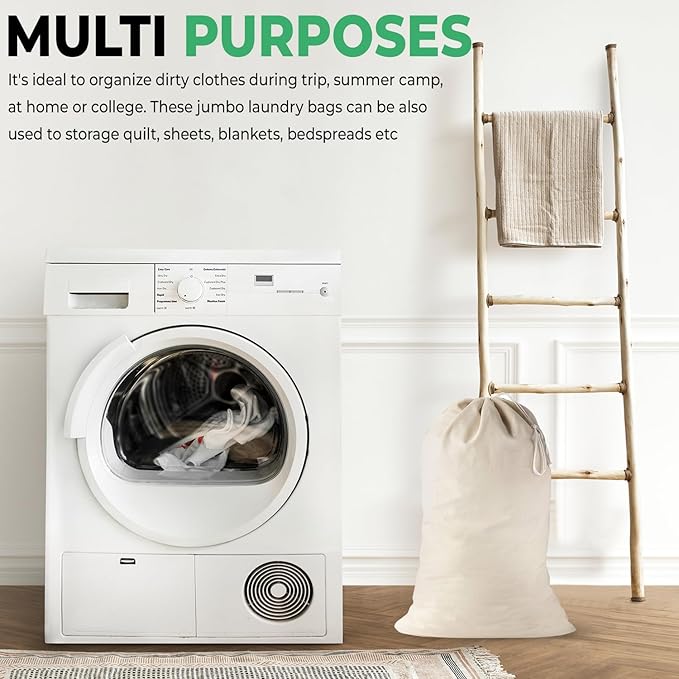 4 Pack - Extra Large Cotton Laundry Bag, Heavy Duty Large Laundry Bags 24 x 36
