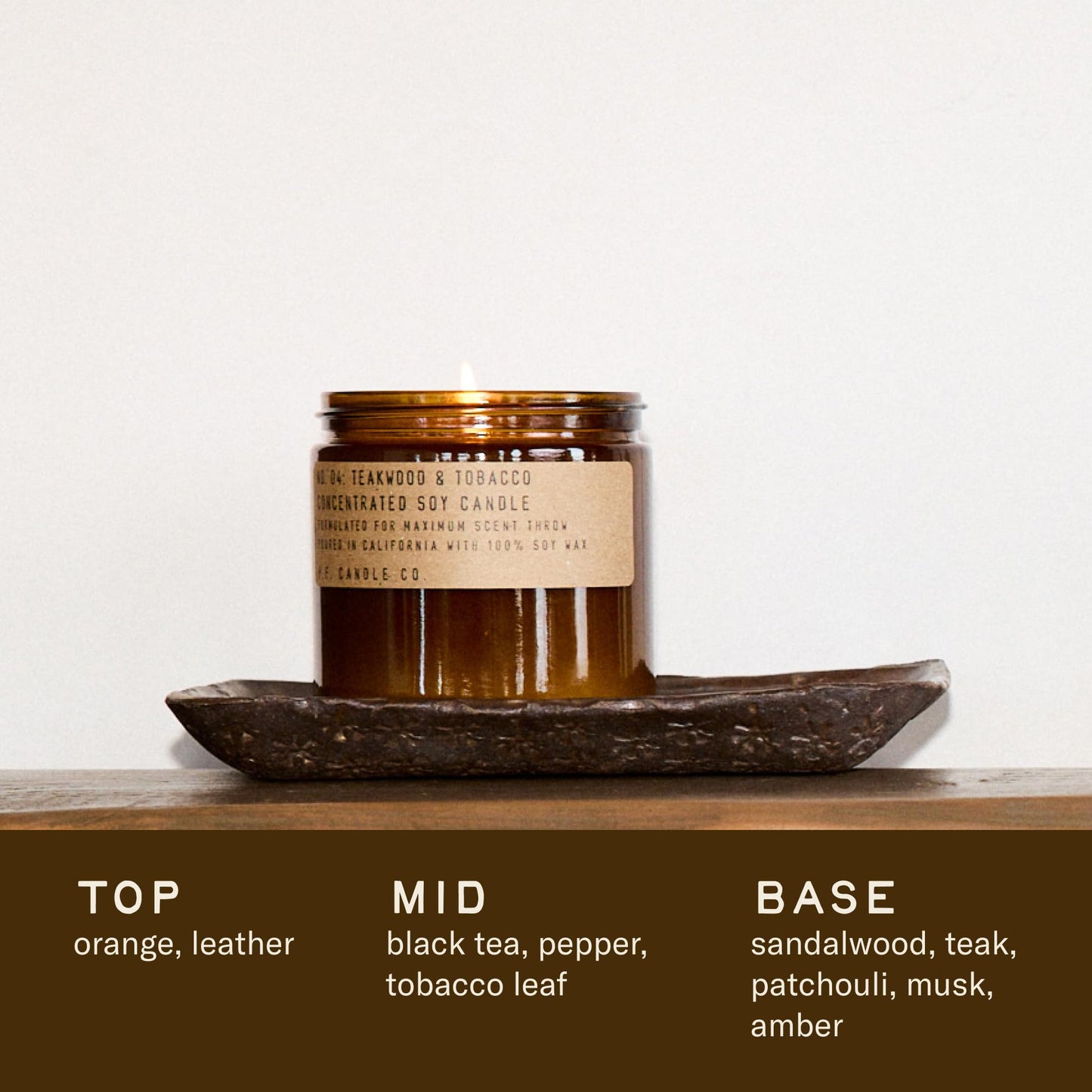 P.F. Candle Co. Teakwood & Tobacco Classic Large Concentrated Scented Soy Wax Candle (12.5 oz) 60-70 Hour Burn Time, Amber Glass Jar, Made in the U.S.A.