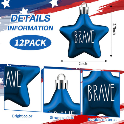Honoson 48 Pcs 4th of July Hanging Ornaments Patriotic Star Tree Decorations Star Memorial Day Hanging Ornament Red Blue White 250th Anniversary Mini Decorations for Tree (Red,Navy Blue,Silver)