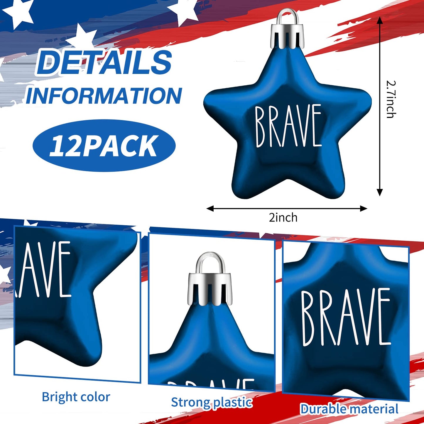 Honoson 48 Pcs 4th of July Hanging Ornaments Patriotic Star Tree Decorations Star Memorial Day Hanging Ornament Red Blue White 250th Anniversary Mini Decorations for Tree (Red,Navy Blue,Silver)