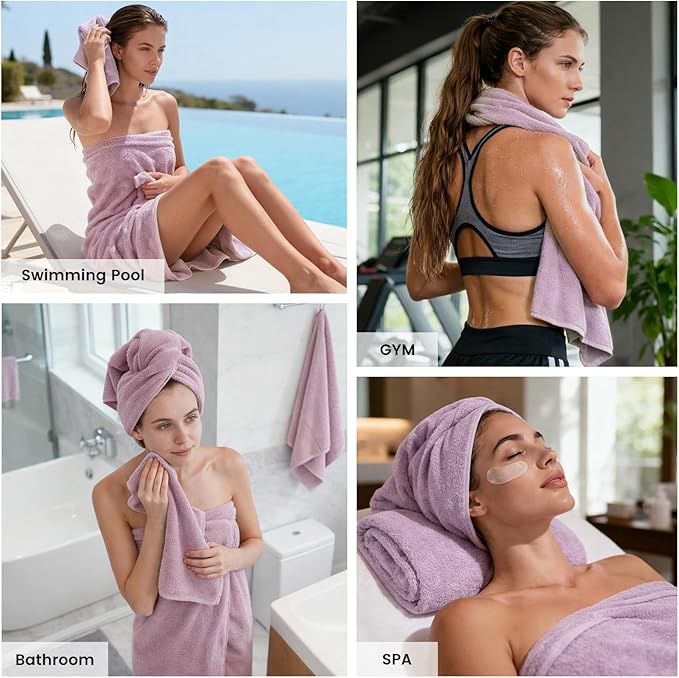 SEMAXE Bath Towel Set, 100% Cotton Absorbent Bathroom Towels