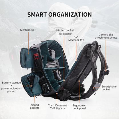 PGYTECH OneMo 2 35L-45L Camera Backpack with Shoulder Bag for 17" Laptop, Waterproof DSLR Camera Pack for Canon/Nikon/Sony, Extra Large Photography Bag, Drone Backpack for DJI Mini 3 Pro/Mavic 3/ FPV