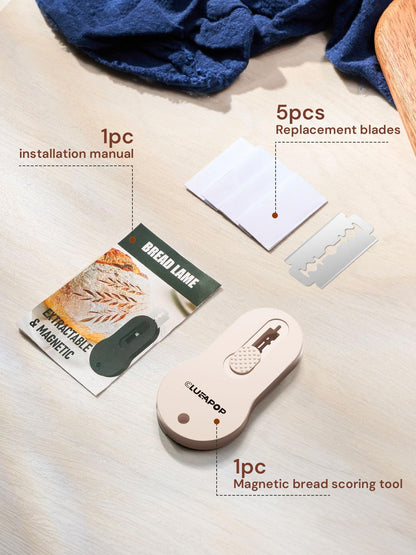Bread Lame Dough Scoring Tool with Extractable & Magnetic - Sourdough Scoring Tool - Sourdough Bread Baking - Bread Scoring Tool - Scoring Patterns Booklet Includes 5 Bread Razor Blades (Cream)