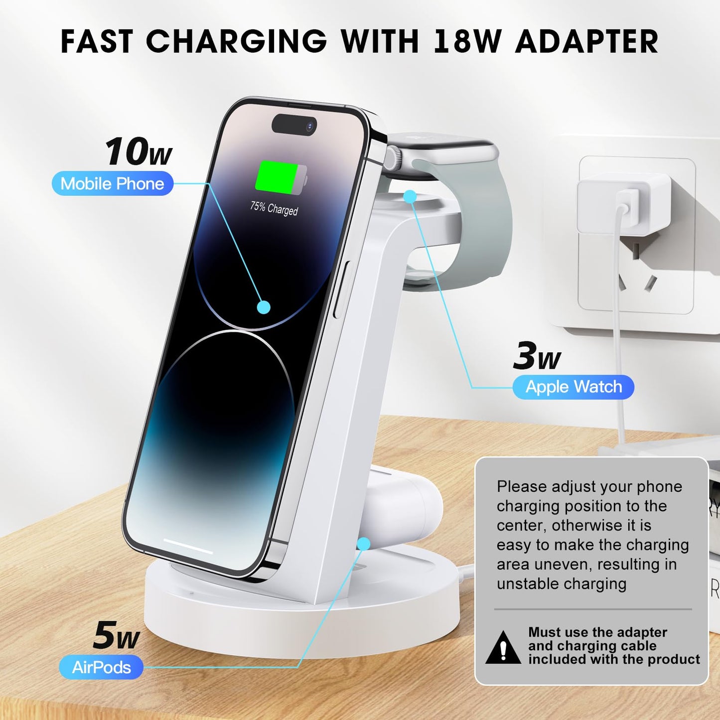 3 in 1 Charging Station for iPhone, Wireless Charger for iPhone 17 16e 16 15 14 13 12 11 X Pro Max & Apple Watch - Wireless Charging Station for AirPods 4 3 Pro
