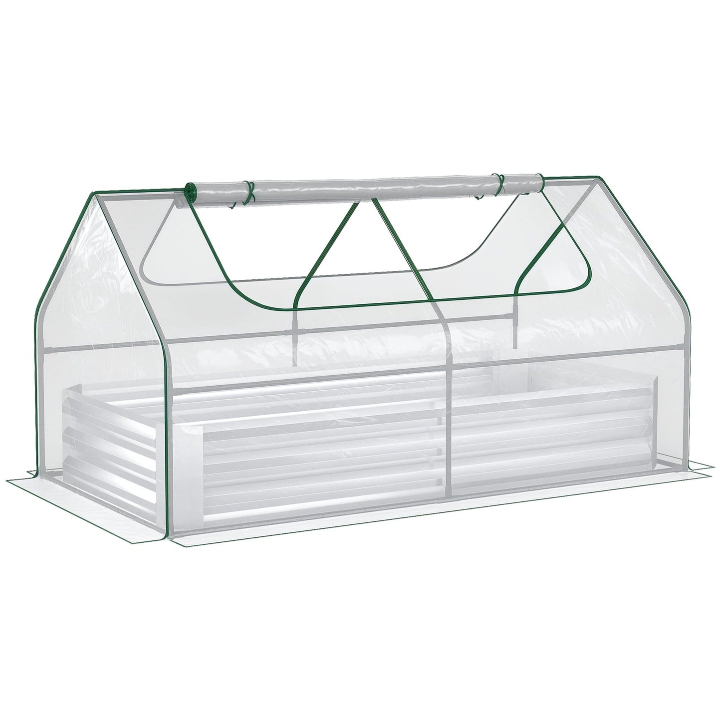 Outsunny 6 x 3 x 1ft Metal Planter Box with Mini Greenhouse, Galvanized Raised Garden Bed with Cover for Herbs and Vegetables, Small Greenhouse for Patio Garden Balcony, Clear and Silver