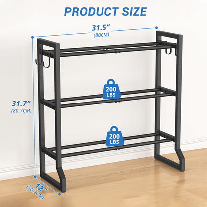 VOPEAK 3-Tier Adjustable Dumbbell Rack, 31-Inch Weight Rack for Home Gym with 4 Hooks, Home Gym Storage for Kettlebells, Space-Saving Dumbbell Stand - 400LB Capacity (Rack Only)