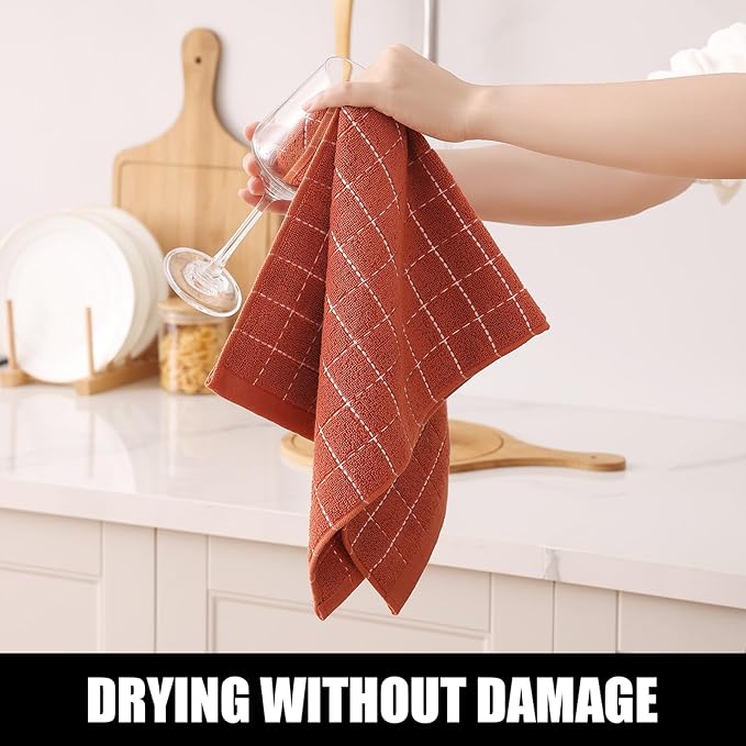 Homaxy 100% Cotton Terry Kitchen Towels, Checkered Designed, Soft and Super