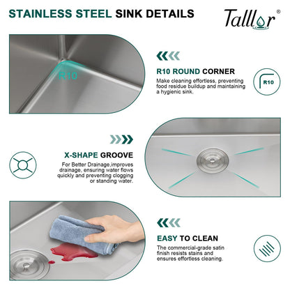 Talllor 25 Inch Drop In Laundry Sink with Faucet - 12" Deep Workstation 16 Gauge T-304 Stainless Steel Single Bowl Utility Sink with All-In One Accessories for Laundry Room, Outdoor, Garage #TLT-0063