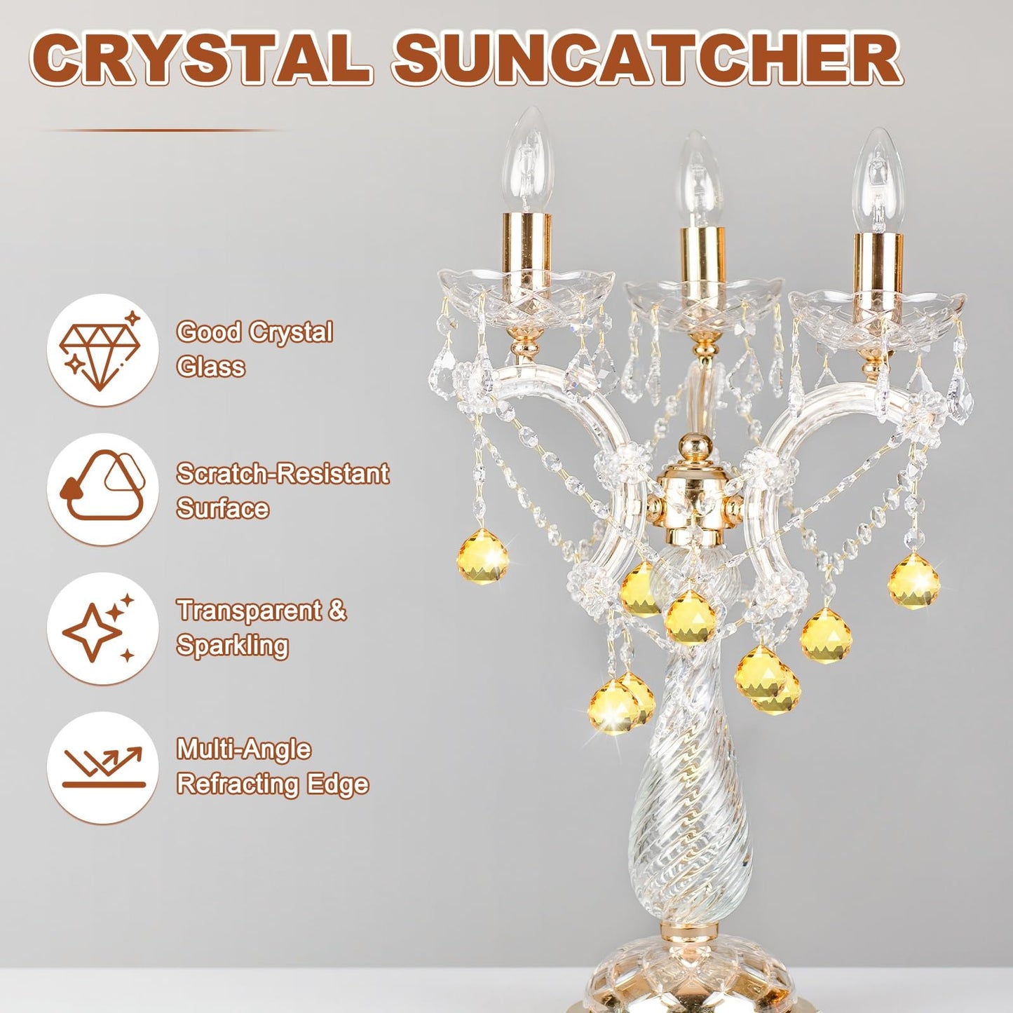 M METERXITY 12-Pack Crystal Ball Prisms, 33.5mm/1.32 Inch Chandelier Pendant Maker Hanging Crystals Chandelier Prisms for Home/Windows/Garden/DIY Decoration[Golden Yellow]