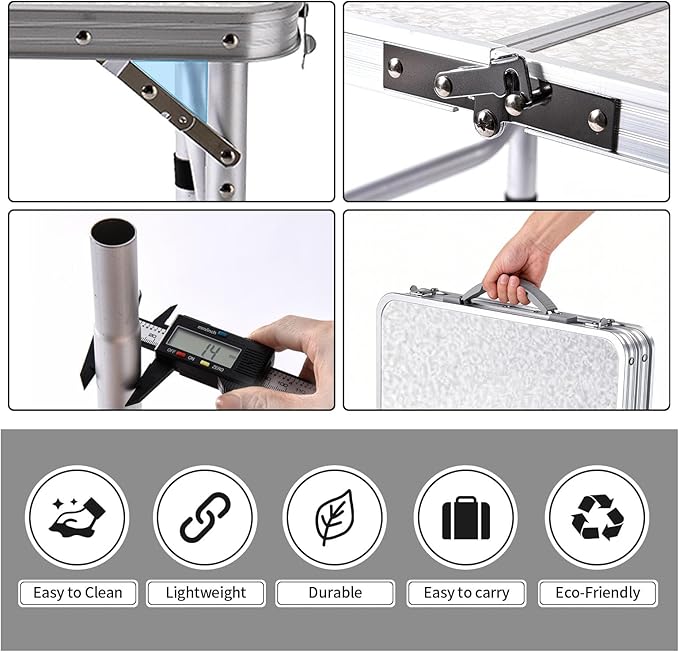 Yriuat Folding Camping Table 3ft Portable Picnic Table Adjustable Height Small