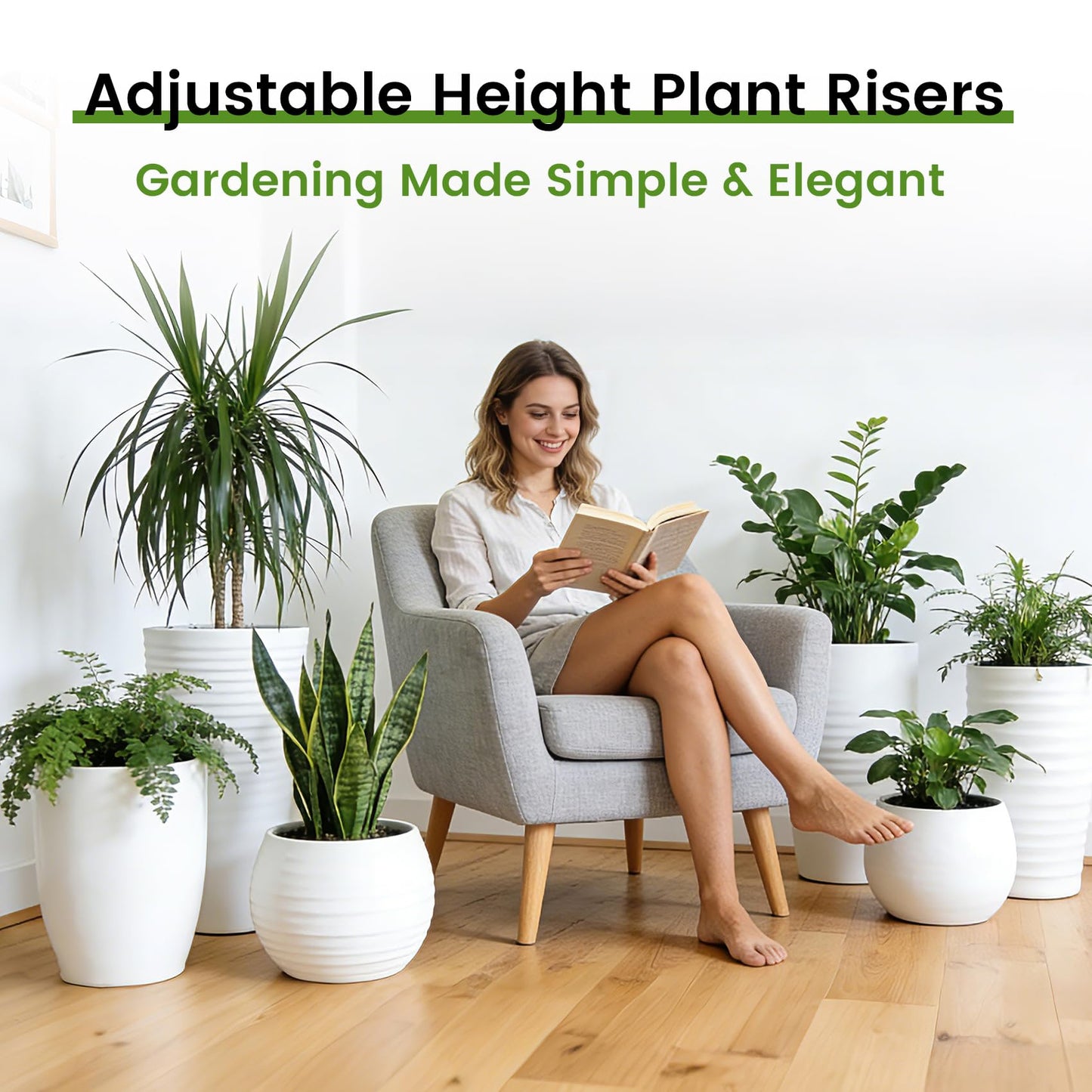 Topfurn Adjustable Height Plant Risers for Pots Indoor & Outdoor 2 PCS , 12-21" Height, 6/8/10" Base - Iron Rise Plant Fillers Risers for Tall, Square, Round, Tapered Planters