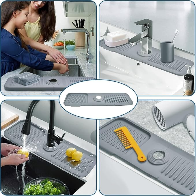 Silicone Sink Splash Guard for Kitchen & Bathroom, 17.7 inch Faucet Mat