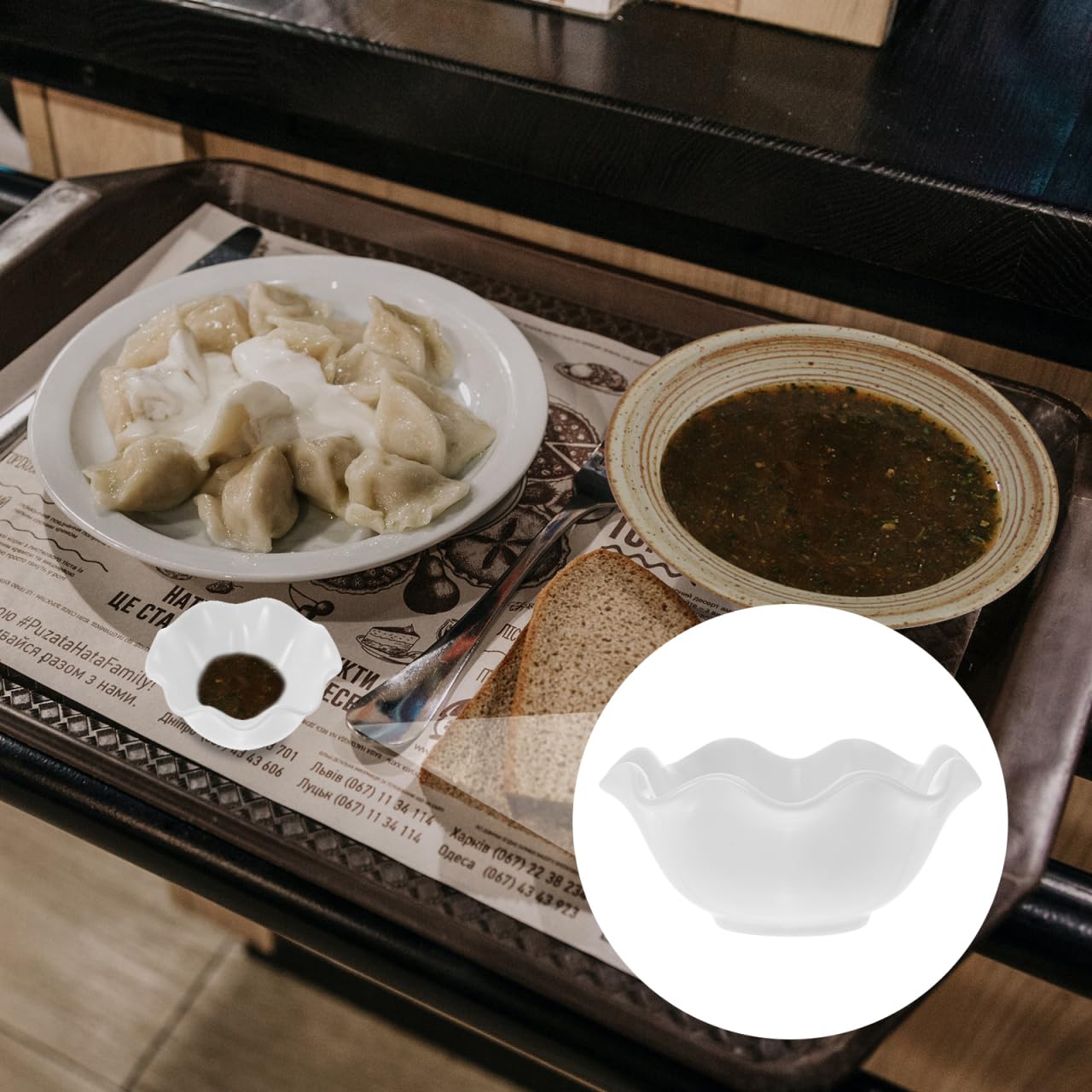 Zerodeko 4-Piece Lotus Leaf Shape Ceramic Sauce Bowls Set Small White Dipping Bowls for Salad Snacks Condiments 3.14X3.14X1.41 Inch