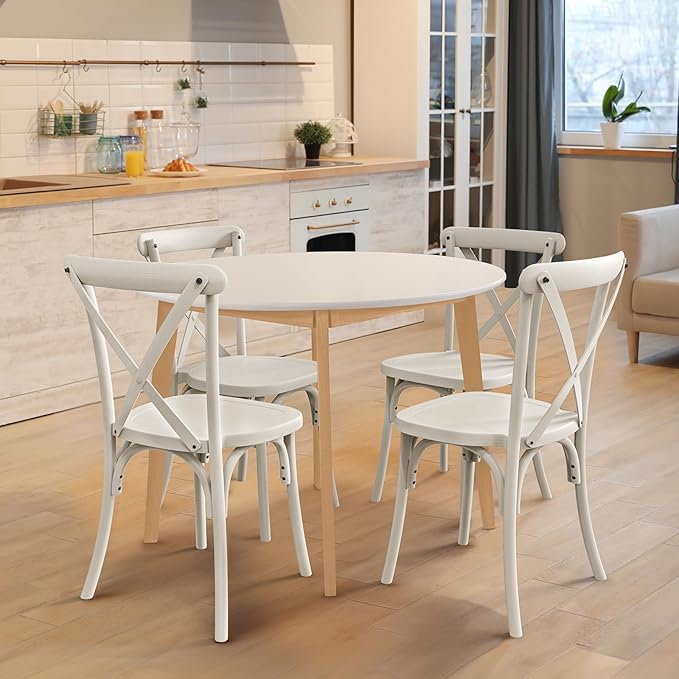 VINGLI Plastic Outdoor Dining Chairs Set of 2, Stackable Patio Cream White Dining Chairs with X Back, Waterproof Kitchen & Dining Room Chairs for Indoor-Outdoor, Capacity 400 lbs