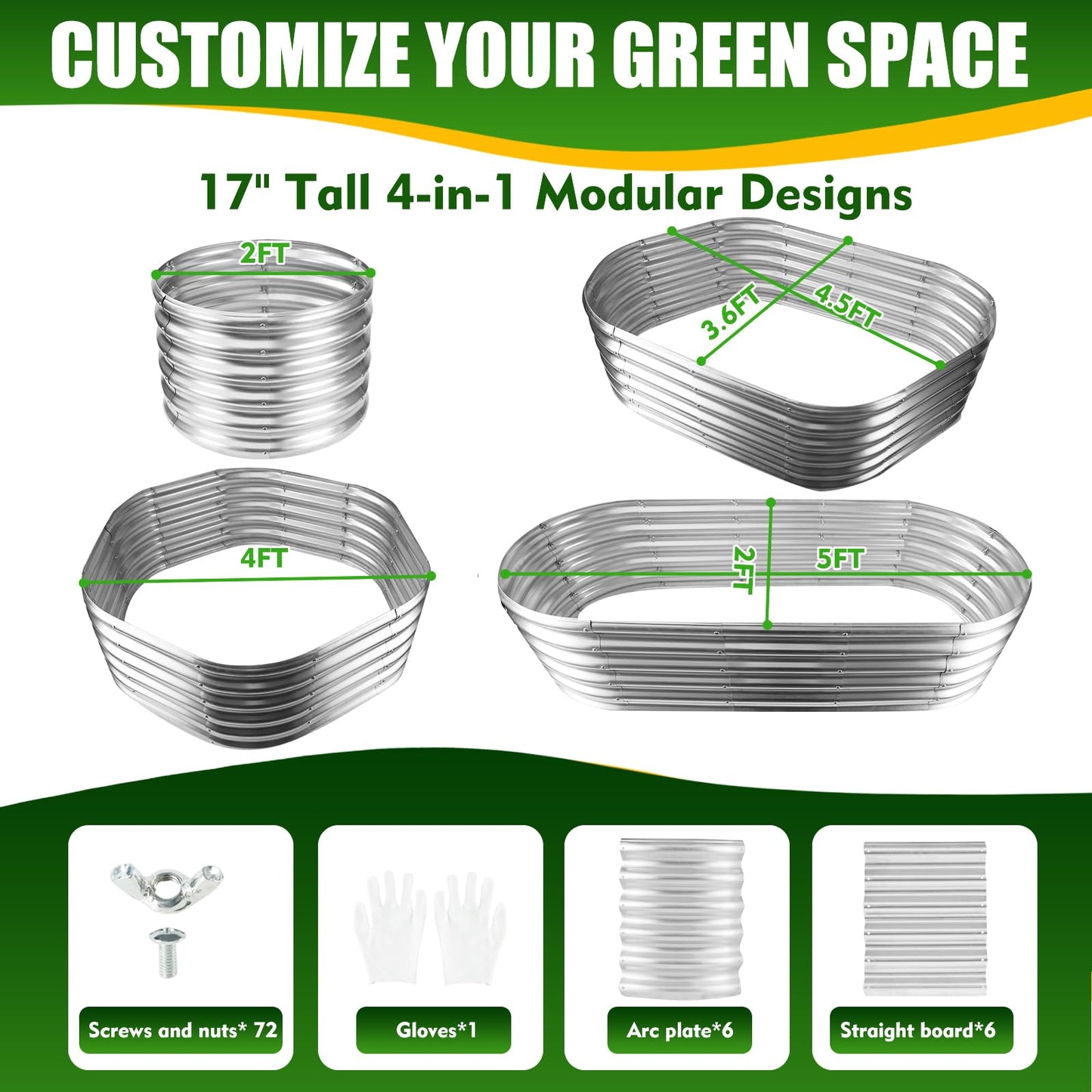 TBMLC 17" Tall Elevated Oval Metal Raised Garden Bed - 5ft x 2ft in Size and 0.8MM Thick Durable Planter Bed/Box for Vegetables Flowers Succulent at Patio/Garden Outdoor (Silver, 5X2X1.4 FT)