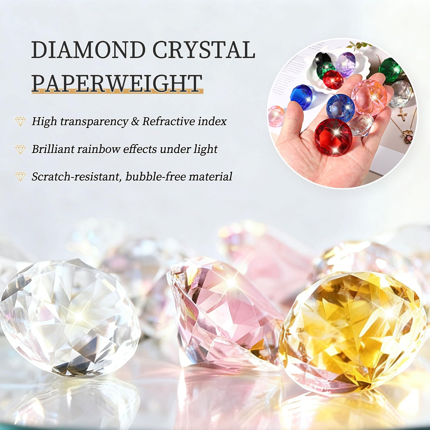 PATIKIL 8 Pcs Diamond Crystal Paperweight, 40mm / 1.57 Inch Crystal Paperweight Paper Weight for Home Office Desktop Table Decor Wedding Party Jewelry Ornaments, Clear