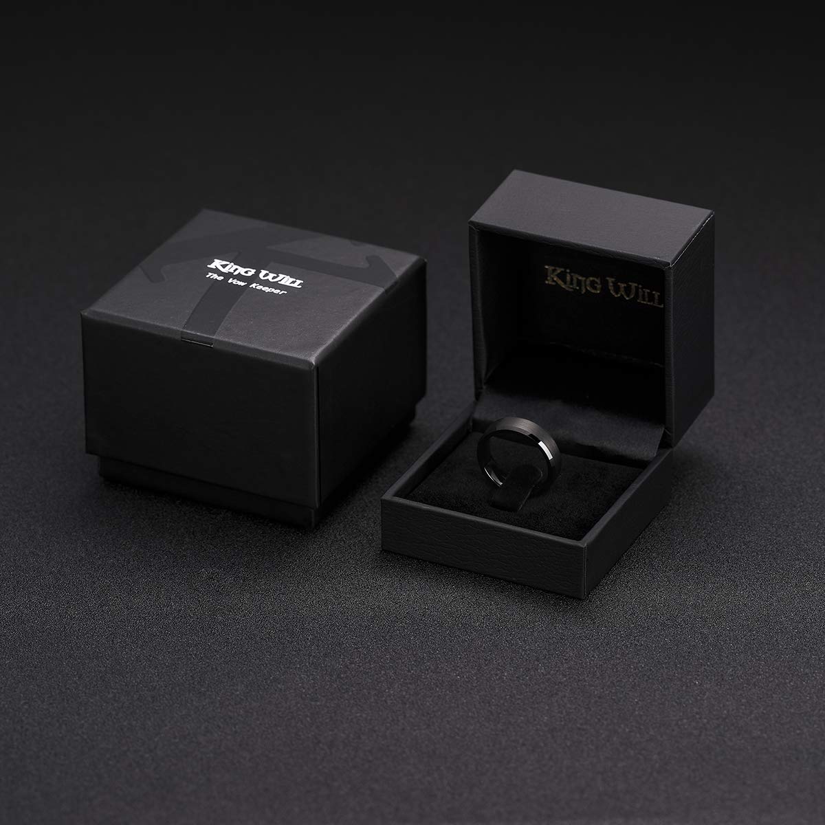 King Will 6mm Men's Black Wedding Ring - Brushed Matte Surface, Beveled Polished Edge, Comfort Fit Size 10
