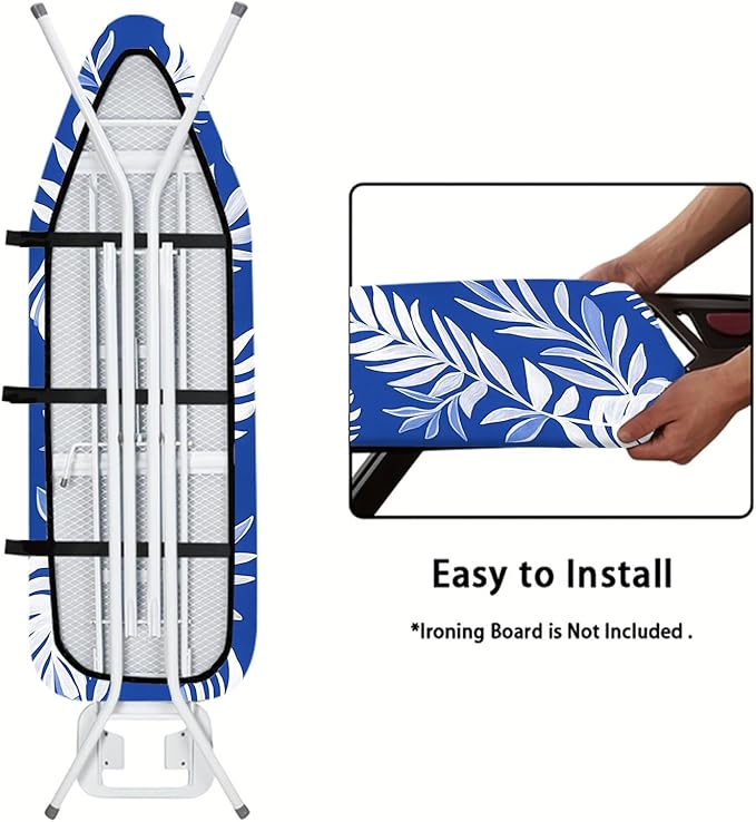 Nuxovilar Blue Background with White Tropical Leaves Ironing Board Cover