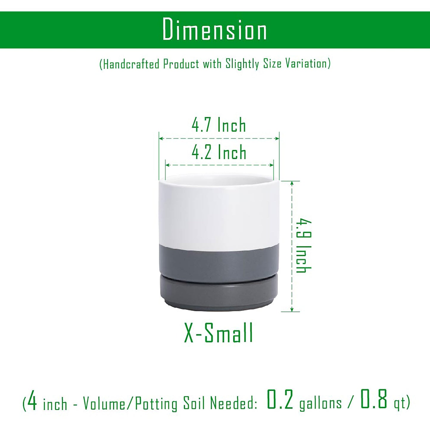 D'vine Dev Set of 4 Small Ceramic Plant Pots, 4.7 Inch Succulent Planter Pot for Plants with Drainage Hole and Saucer, White/Speckled Grey, 94-X-B-6