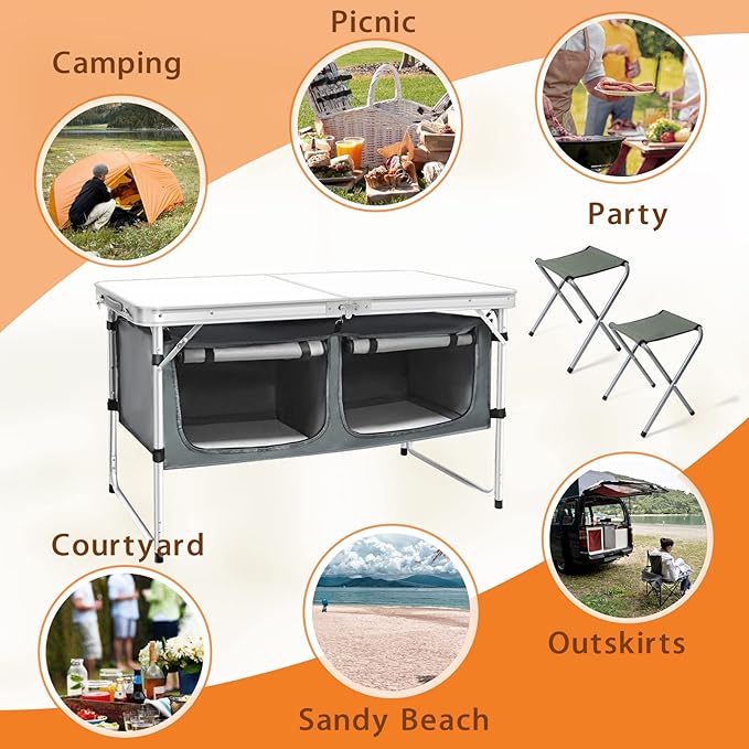 CampLand Outdoor Folding Table Aluminum Lightweight Height Adjustable