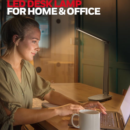 Honeywell LED Desk Lamp Eye Caring - Sunturalux H2 Table Lamp with USB Charging Port, 4 Colour Modes Stepless Dimmable, Auto Timer,Touch Control Foldable Desk Light for Home Office Bedroom Black