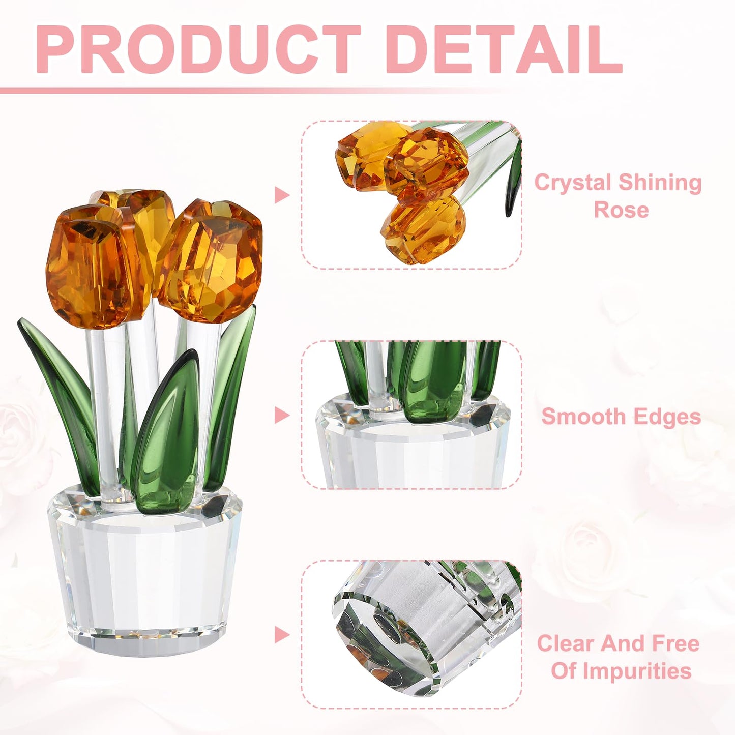 uxcell Crystal Tulips Flower Figurine, Tulips Figurines Flowers Bouquet Ornaments Bouquet Decor Collectible for Birthday Anniversary Wedding Gifts Valentine's Day Gifts, Yellow