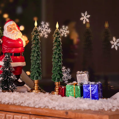 Homemory 3 PCS Flameless Taper Candles with 6-Hours Timer, 9.7 Inches Christmas Tree Candlesticks, Real Wax Battery Operated Window Candles with 3D Flickering Flame for Fireplace Christmas