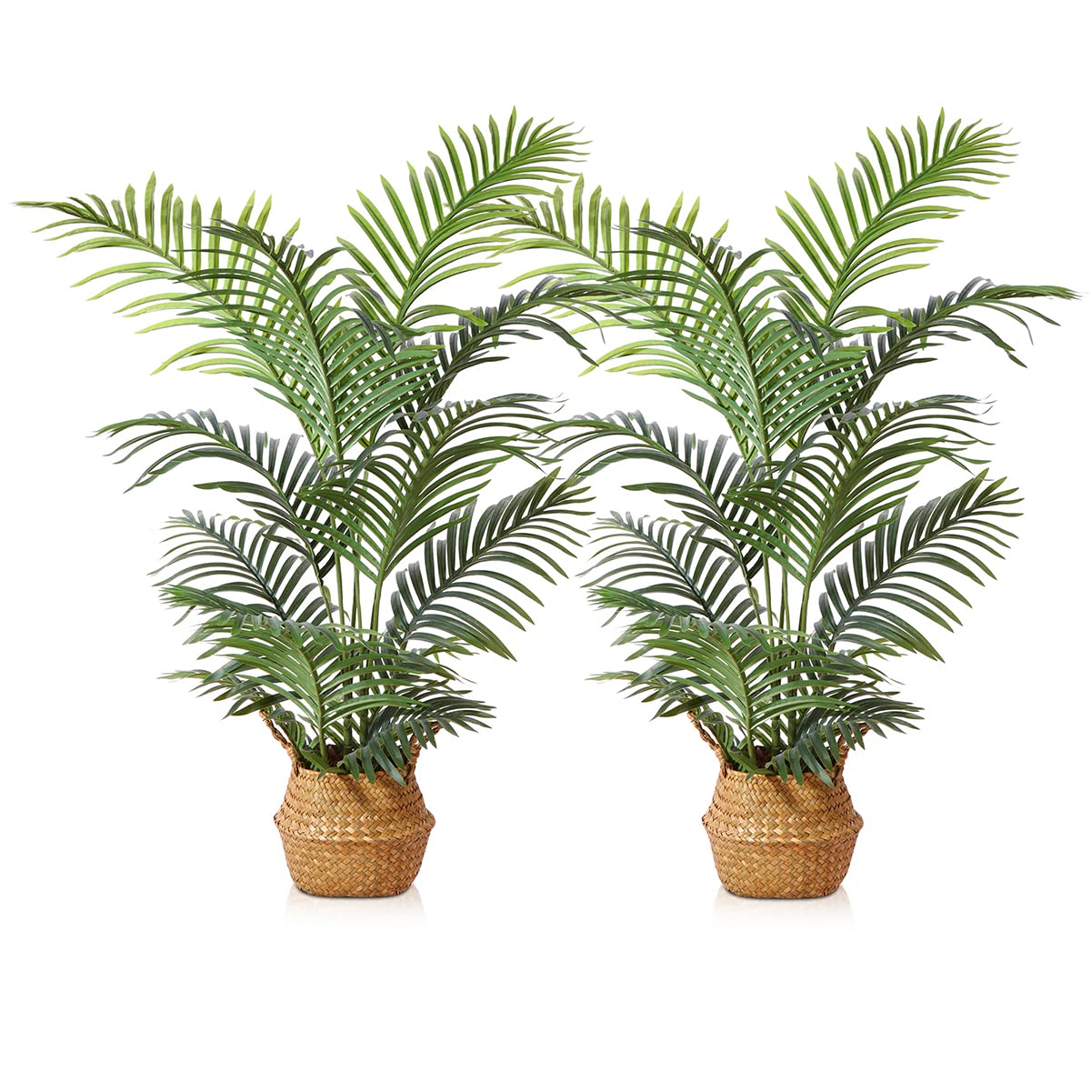 LOMANTO Fake Majesty Palm Plant 4Ft Artificial Tree for Home Decor Indoor Small Faux Trees in Pot Fake Tropical Plants for Housewarming 2Pack