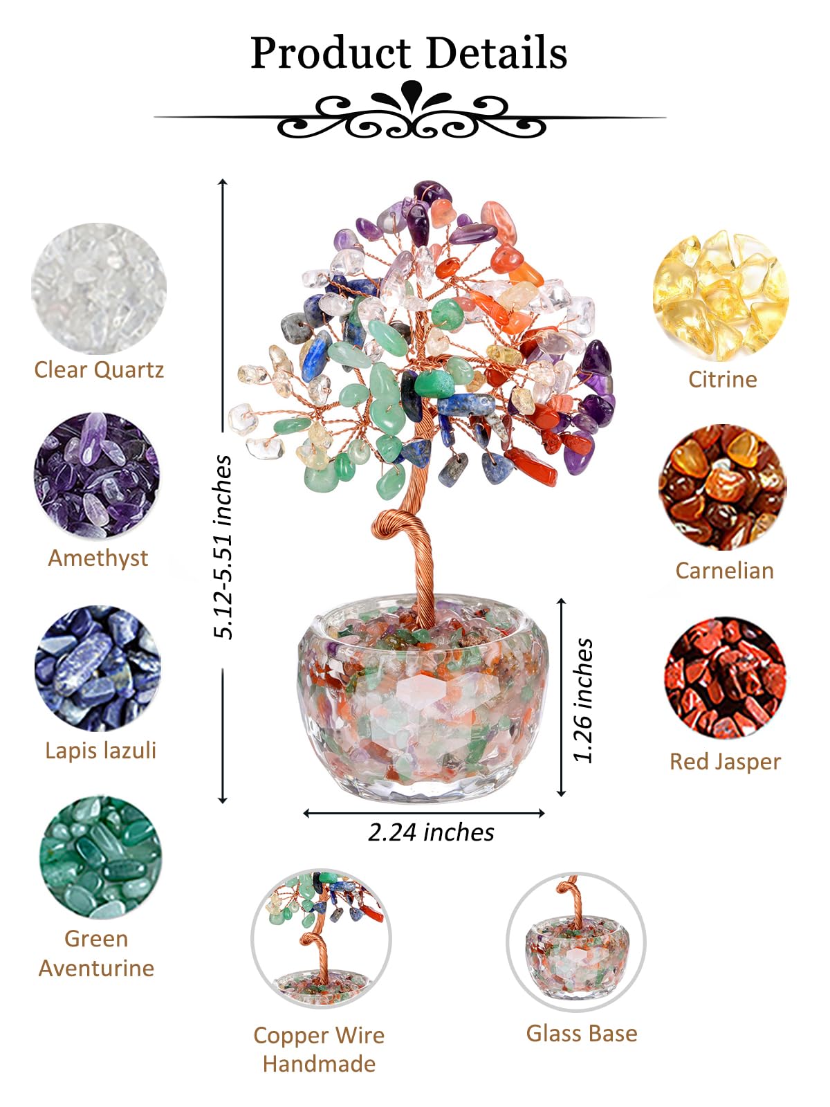 MANIFO 7 Chakra Crystal Tree Stones Tree with Glass Base Gemstone Trees for Positive Energy Office Decor Fengshui Tree Gift