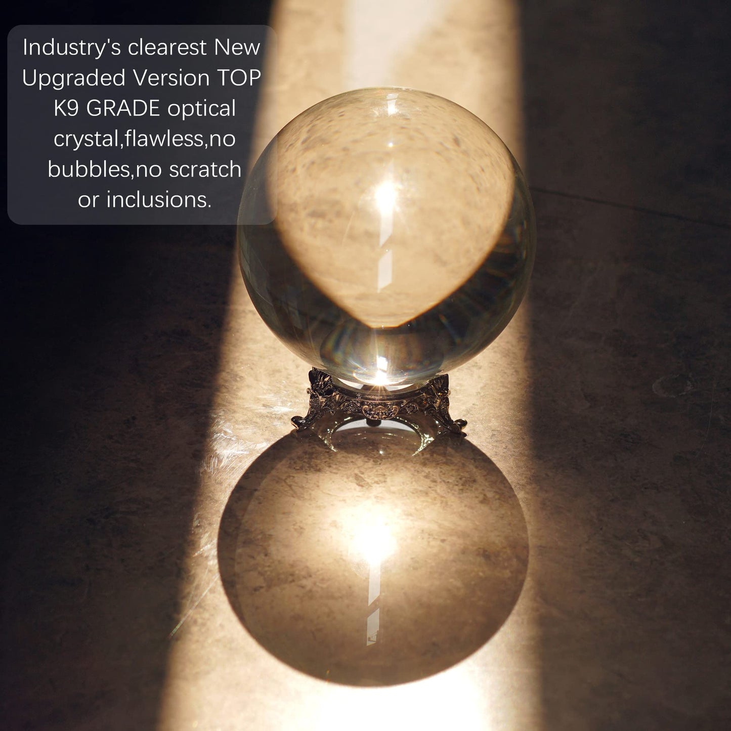 QFkris 100mm/3.9inch Clear Crystal Ball with Metal Stand Fortune Teller Mystical Quartz Ball Photography Props FengShui Divination Spheres Decorative Glass Ball