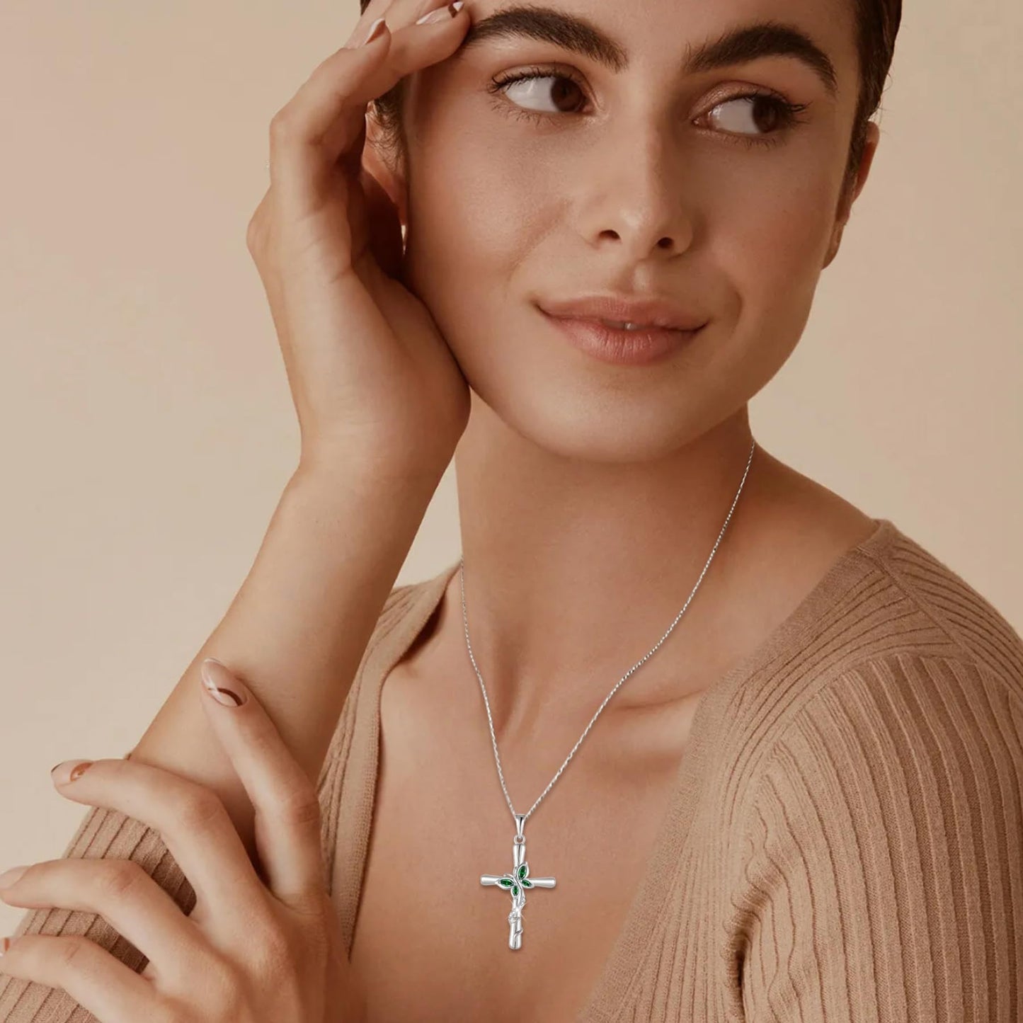 Blaniy Cross Necklace for Women 925 Sterling Silver Butterfly Necklace Emerald Pendant Necklaces May Birthstone Jewelry Gifts for Women