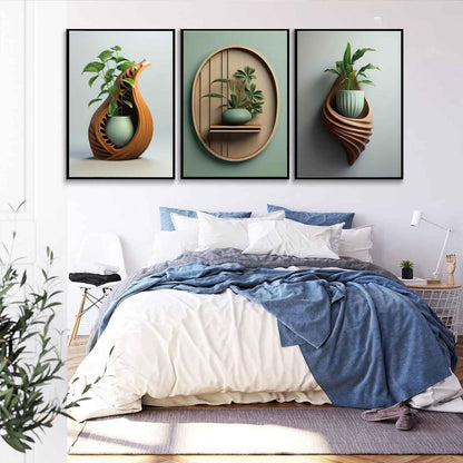 3Pcs Green Plant Floral Canvas Wall Art Modern Plants Potted Flowers Painting Decor Pictures Neutral Floral 2D Bloom Posters Prints for Kitchen Office Living Bathroom Bedroom Decoration No Framesd
