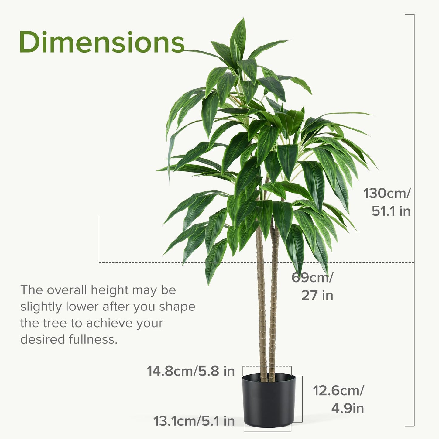 DUMOS 51in Artificial Dracaena Tree, Tall Fake Faux Plants Indoor with Lifelike Leaves Black Planter Pot, Artificial Silk Tree Maintenance Free for Home Office, House, Living Room, Porch Decor