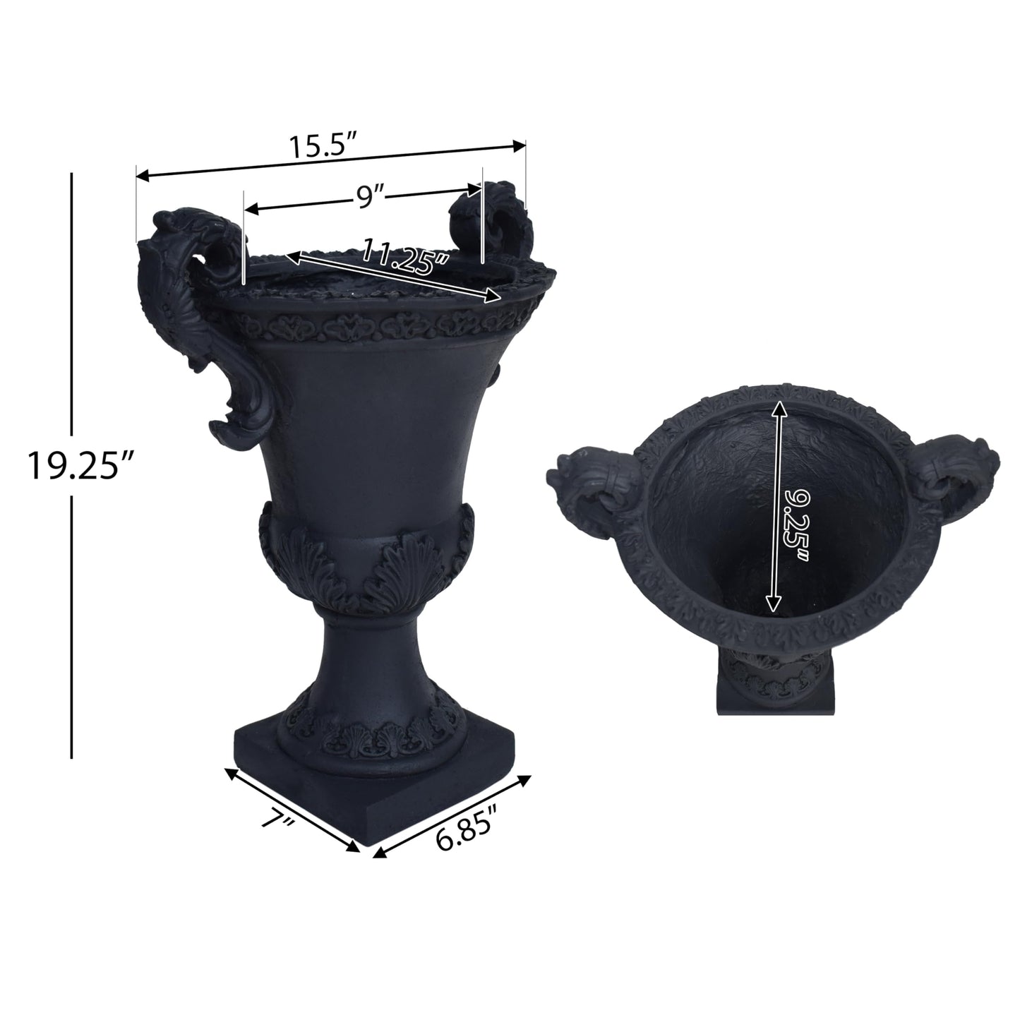 roomfitters Garden Urn Planter Decorative Planter for Indoor and Outdoor Spaces, Elegant Antique-Inspired Design, Durable MGO Construction, Black