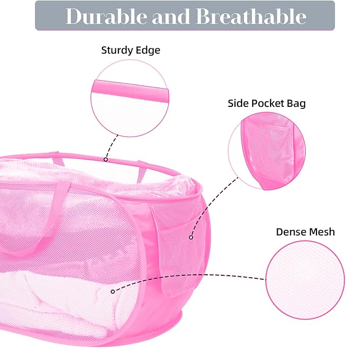 Durable Collapsible Laundry Baskets, Mesh Pop Up Laundry Hamper