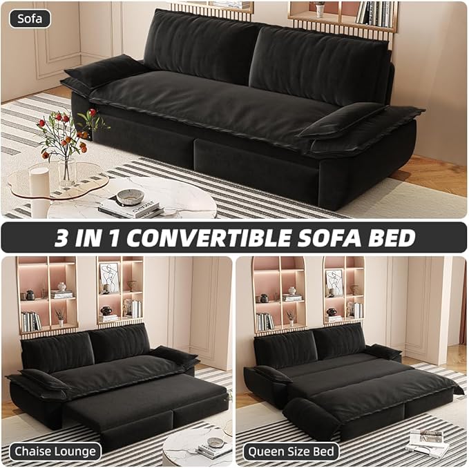 KEIKI 73.2" Queen Sleeper Sofa Bed, 3-in-1 Convertible Pull Out Couch
