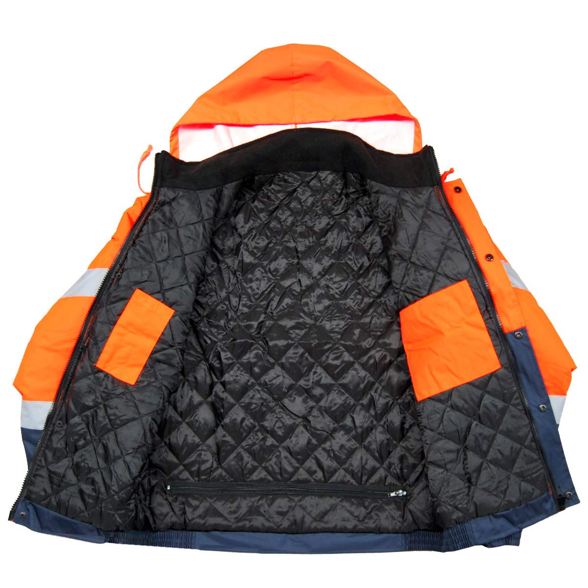 High Visibility Safety Security Reflective Protective Waterproof Workwear Bomber Jacket Fluorescent (L, Yellow/Navy)