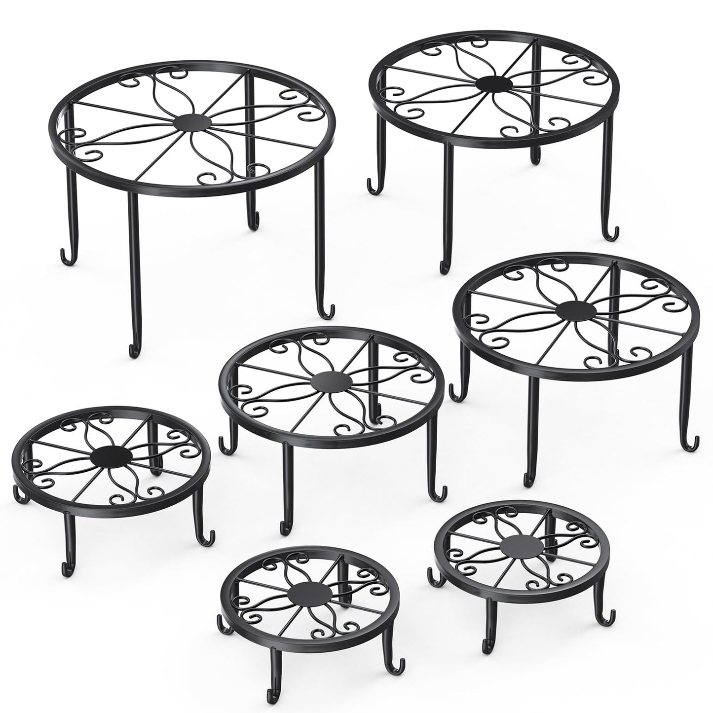 ORNQZ ANXI 7 Pack Metal Plant Stands, Anti-Rust Plant Holder Outdoor Flower Pot Stands, Indoor Plant Stands for Patio, Heavy Duty Plant Shelf Multiple Plant Display for Home, Garden