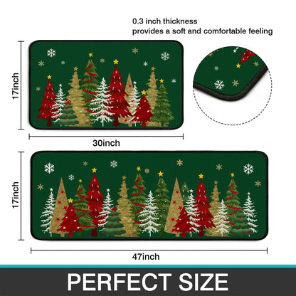 Lingcetger Christmas Kitchen Mats for Floor,Xmas Tree Kitchen Rugs Sets of 2,Green Christmas Non-Slip Kitchen Decor Floor Rug Home Decoration Doormat