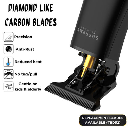 Supreme Trimmer T Shaper - Quiet Cordless Beard & Hair Trimmer for Men | 120 Min Runtime, Low Noise, Zero-Gap DLC Blade | Ideal for Sensitive Skin, Kids & Elderly | ST5206