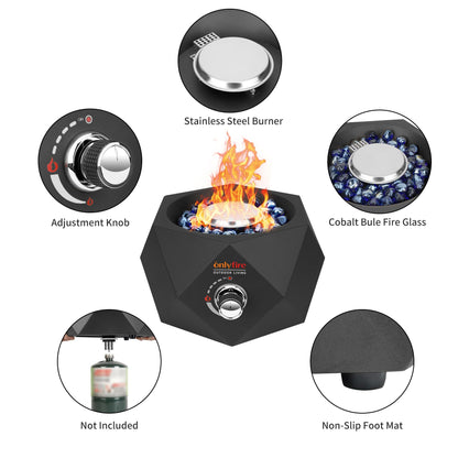 ONLYFIRE OUTDOOR LIVING 14” Modern Tabletop Fire Pit for Table with Umbrella Hole, Portable Gas Firepit for 1lb Propane Gas, Patio Backyard Porch Camping RV Tailgating, Bottom-Mounted FP003